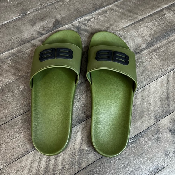 Balenciaga Khaki BB Slides Logo Sz 13 - Picture 2 of 4